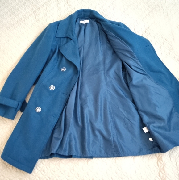 New York & Co. Womens Double-Breasted Wool Blend Teal Classic Trench Coat Belted - Picture 5 of 9